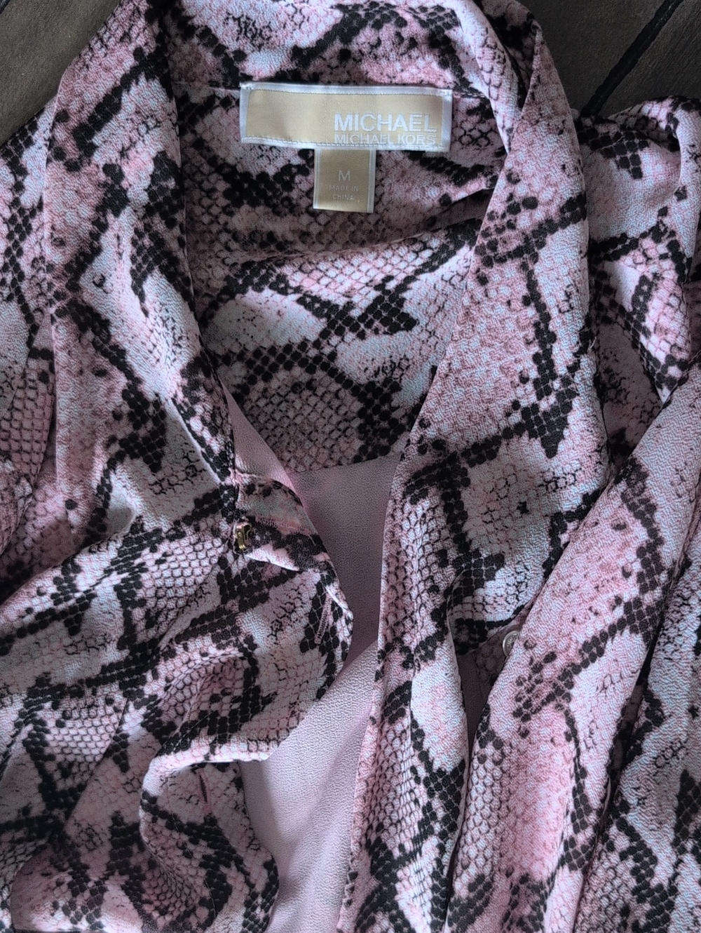 MICHAEL Michael Kors Pink and Black Snake-Print Blouse